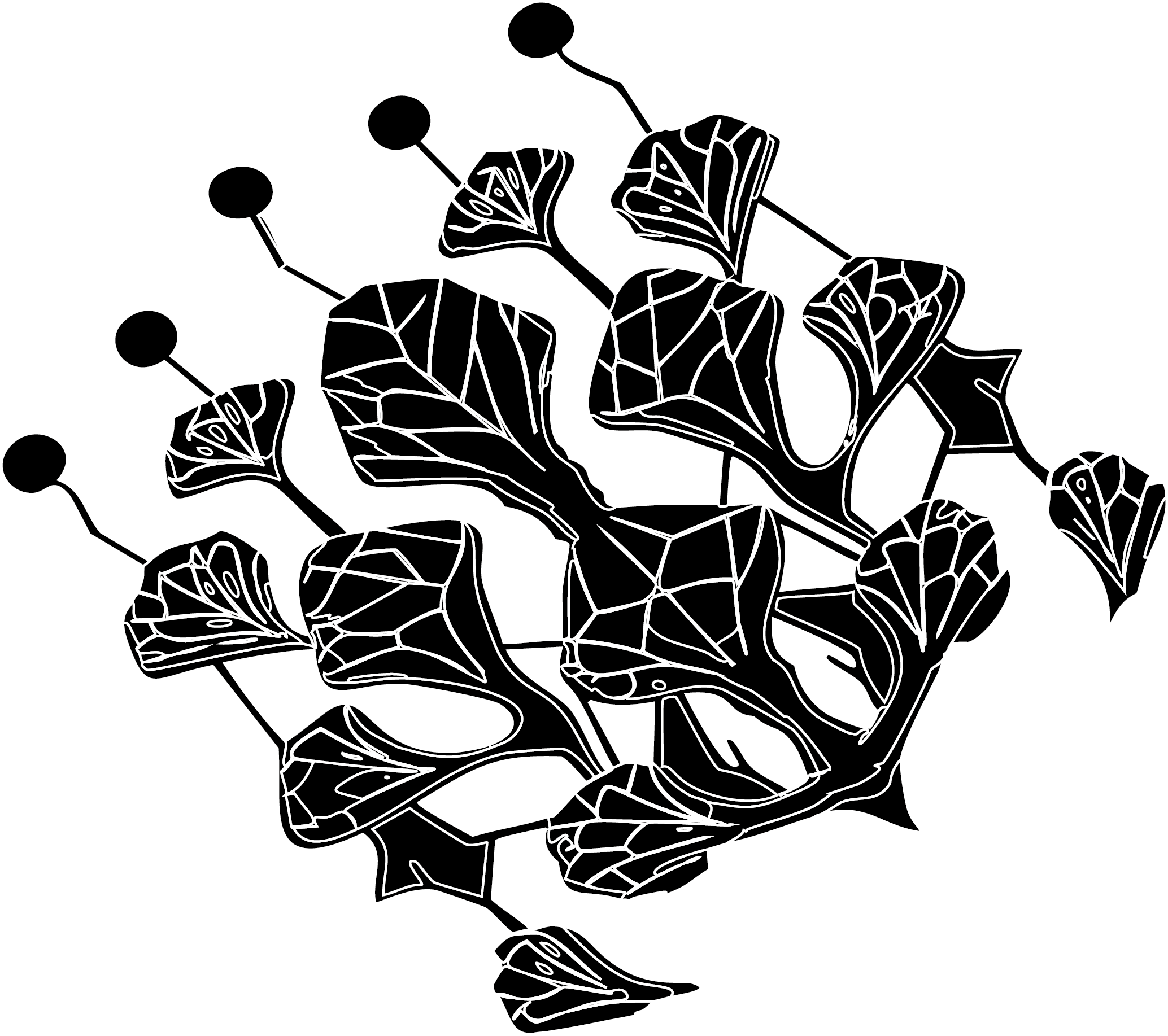 Black and white branching underground intelligence illustration